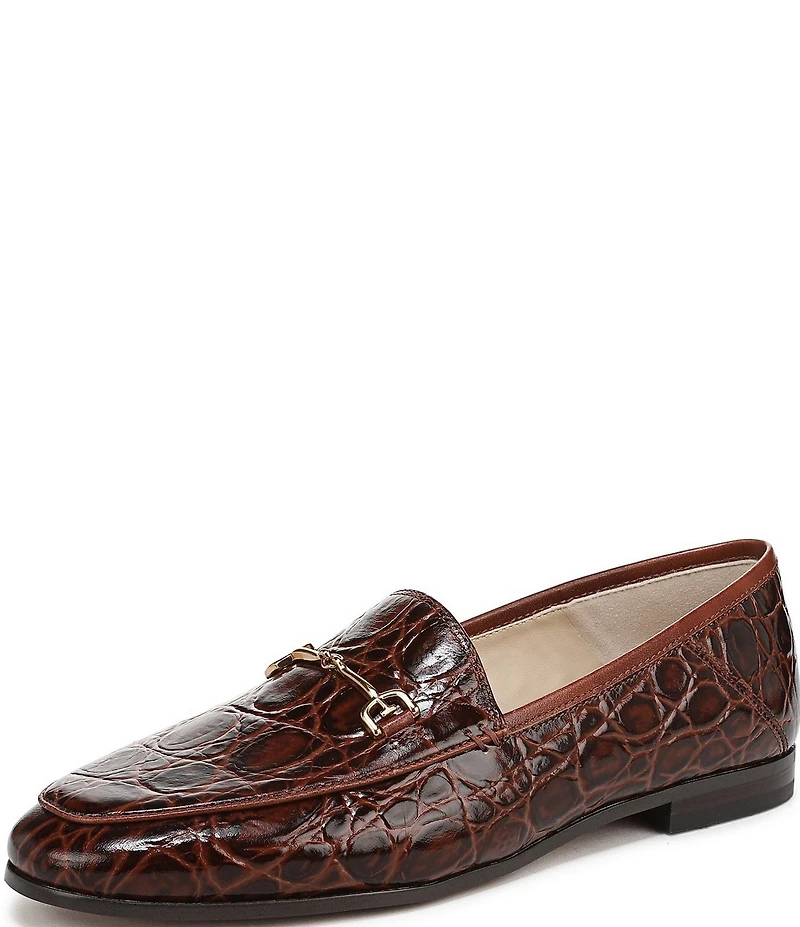 Sam Edelman Loraine Croco Embossed High Shine Leather Bit Buckle Loafers