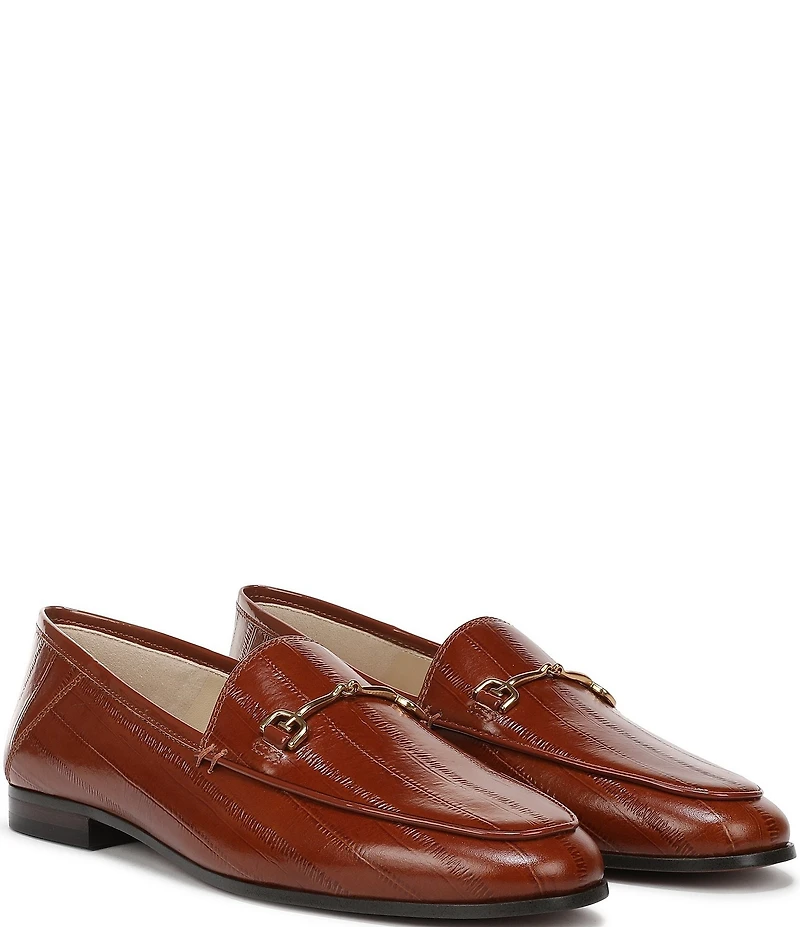 Sam Edelman Loraine Polished Eel Print Leather Bit Buckle Loafers