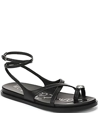 Sam Edelman Lottie Leather Stone Embellished Toe Ring Strappy Sandals