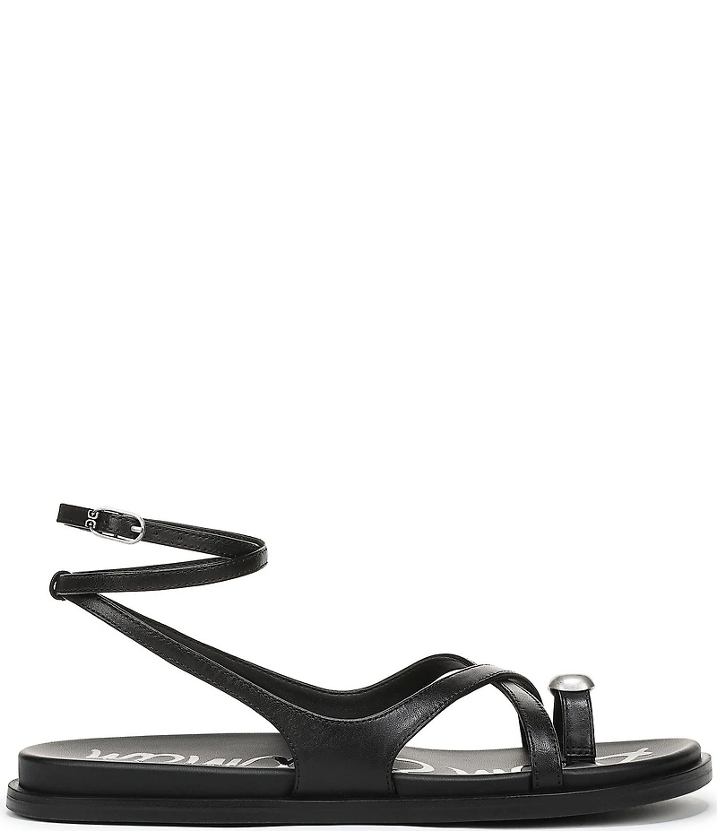 Sam Edelman Lottie Leather Stone Embellished Toe Ring Strappy Sandals