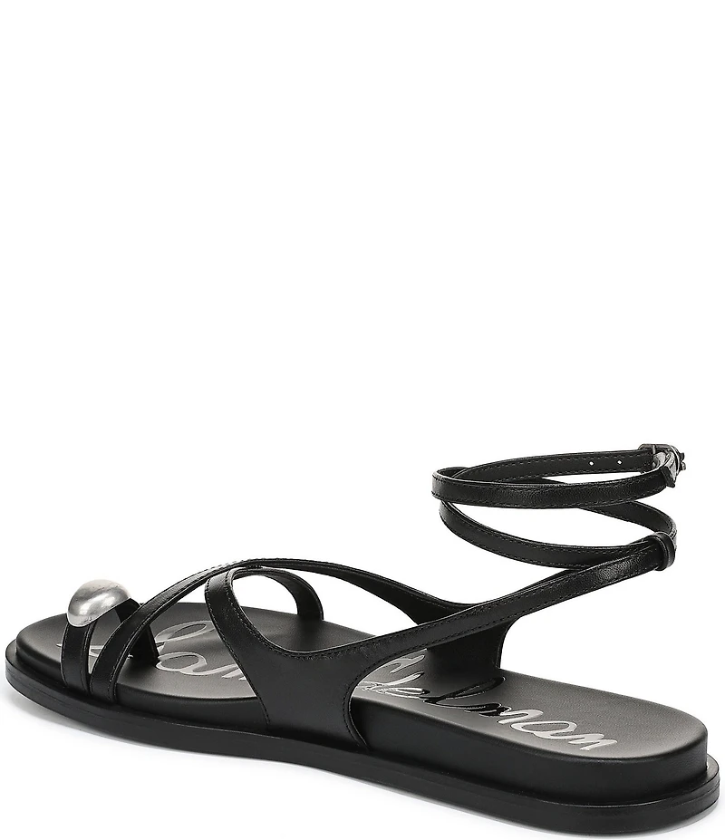 Sam Edelman Lottie Leather Stone Embellished Toe Ring Strappy Sandals