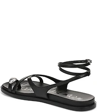 Sam Edelman Lottie Leather Stone Embellished Toe Ring Strappy Sandals
