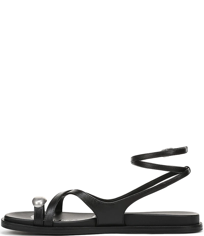 Sam Edelman Lottie Leather Stone Embellished Toe Ring Strappy Sandals