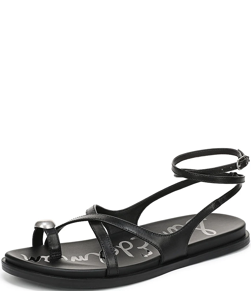 Sam Edelman Lottie Leather Stone Embellished Toe Ring Strappy Sandals