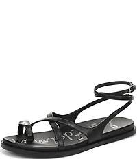 Sam Edelman Lottie Leather Stone Embellished Toe Ring Strappy Sandals