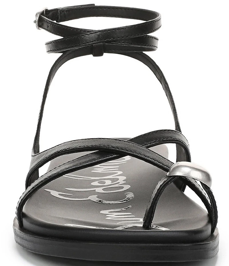 Sam Edelman Lottie Leather Stone Embellished Toe Ring Strappy Sandals