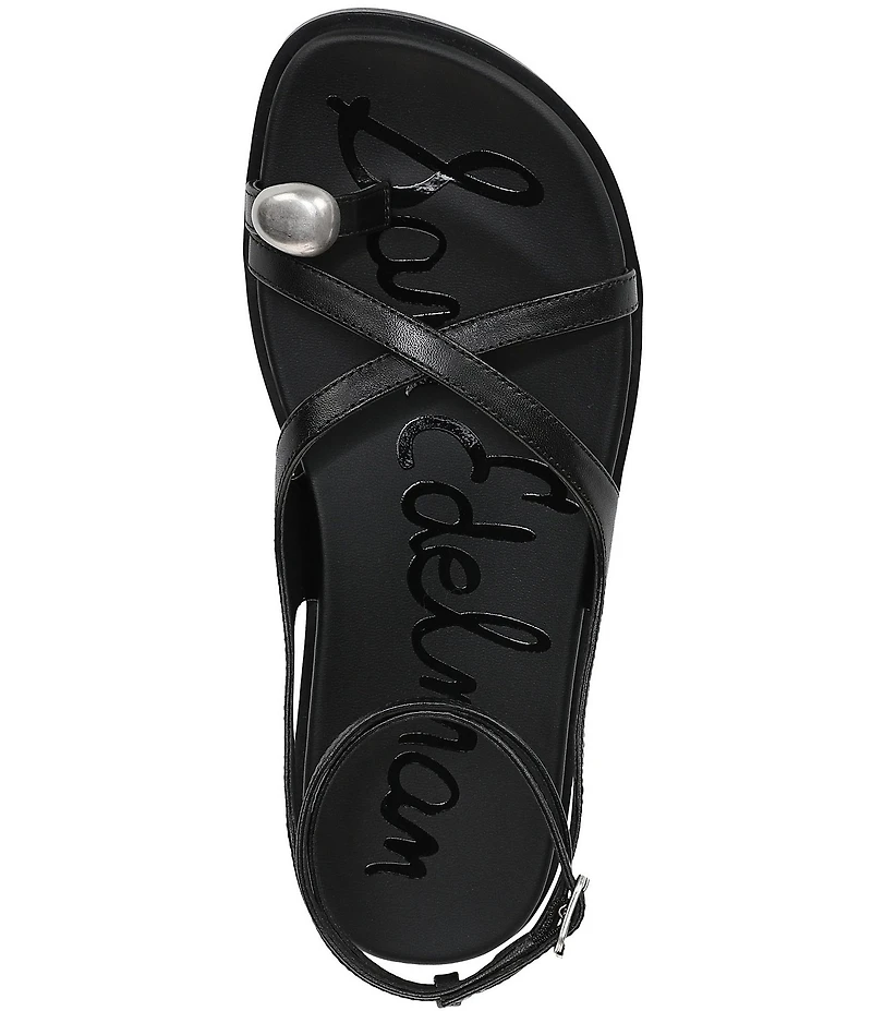 Sam Edelman Lottie Leather Stone Embellished Toe Ring Strappy Sandals