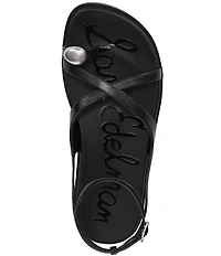 Sam Edelman Lottie Leather Stone Embellished Toe Ring Strappy Sandals