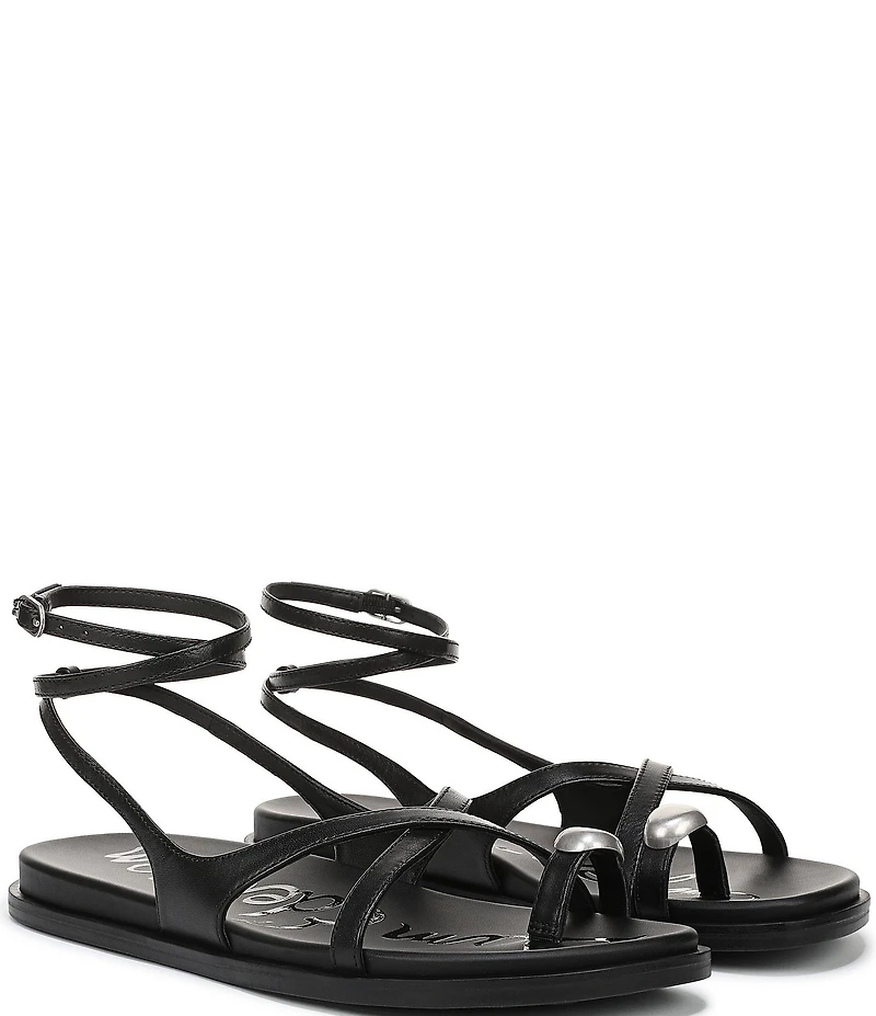 Sam Edelman Lottie Leather Stone Embellished Toe Ring Strappy Sandals
