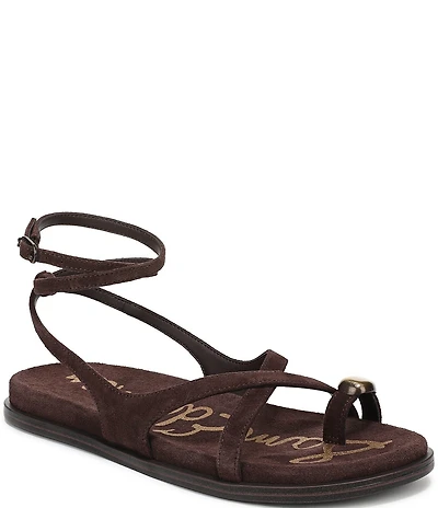 Sam Edelman Lottie Suede Stone Embellished Toe Ring Strappy Sandals