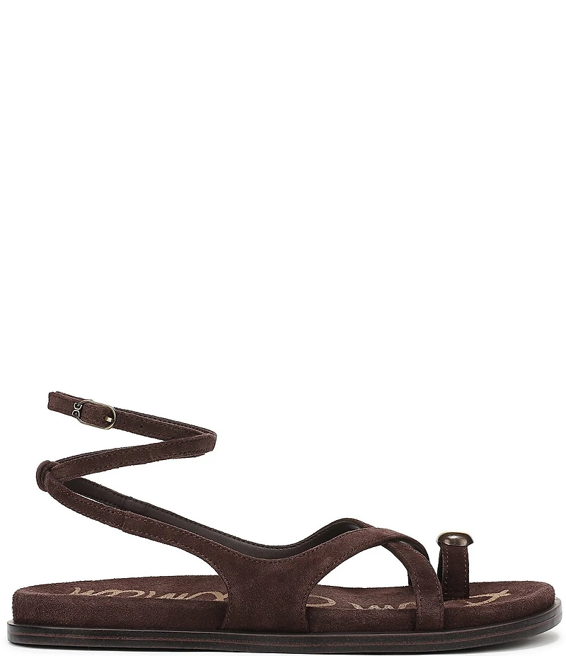 Sam Edelman Lottie Suede Stone Embellished Toe Ring Strappy Sandals