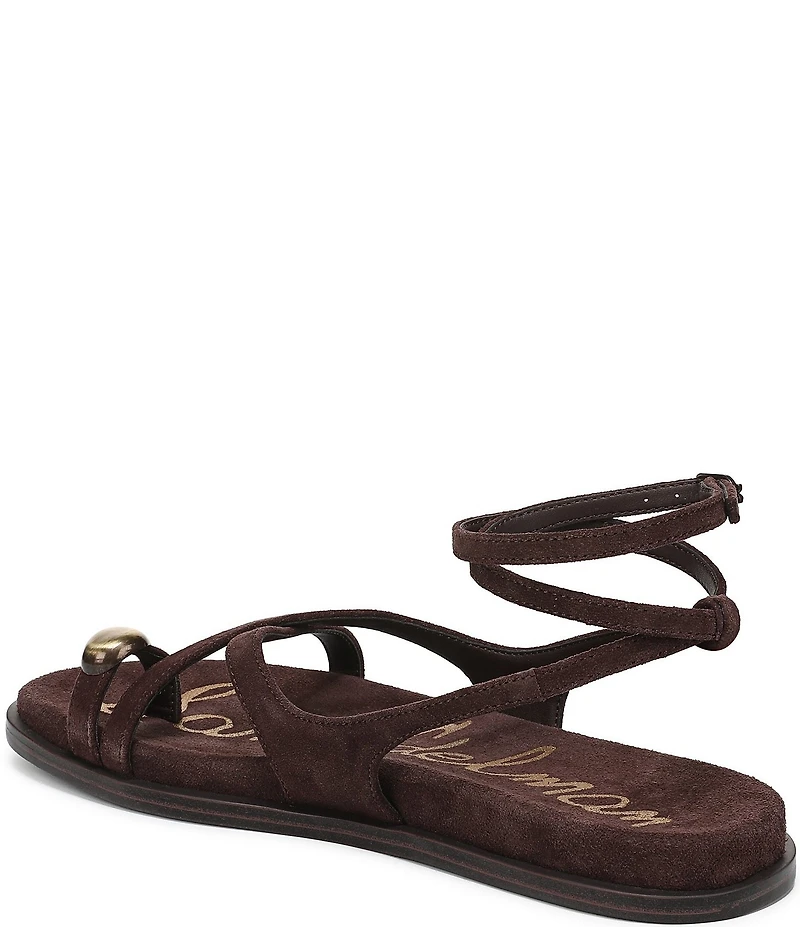 Sam Edelman Lottie Suede Stone Embellished Toe Ring Strappy Sandals