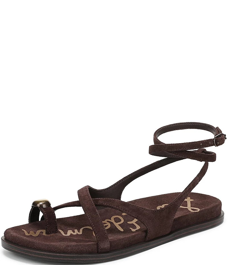 Sam Edelman Lottie Suede Stone Embellished Toe Ring Strappy Sandals