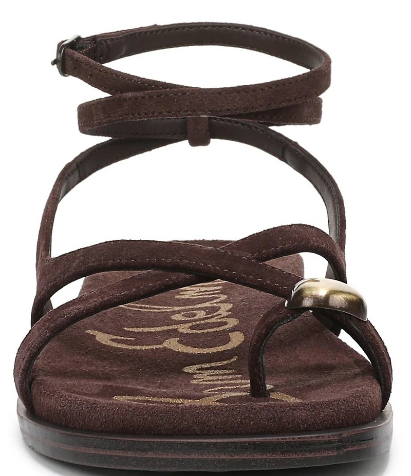 Sam Edelman Lottie Suede Stone Embellished Toe Ring Strappy Sandals