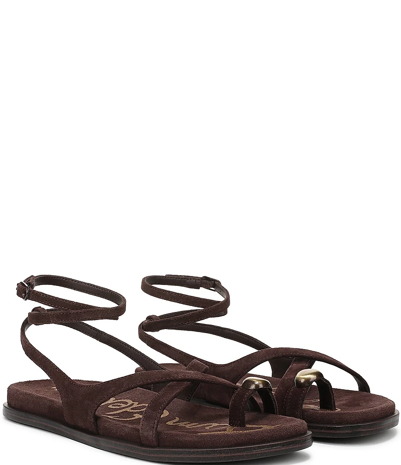 Sam Edelman Lottie Suede Stone Embellished Toe Ring Strappy Sandals