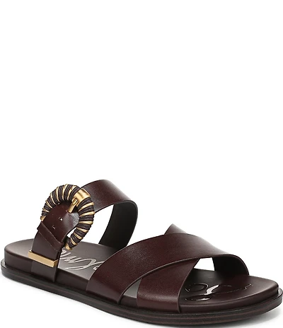 Sam Edelman Lucy Leather Criss Cross Buckle Hardware Slide Sandals