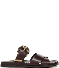 Sam Edelman Lucy Leather Criss Cross Buckle Hardware Slide Sandals