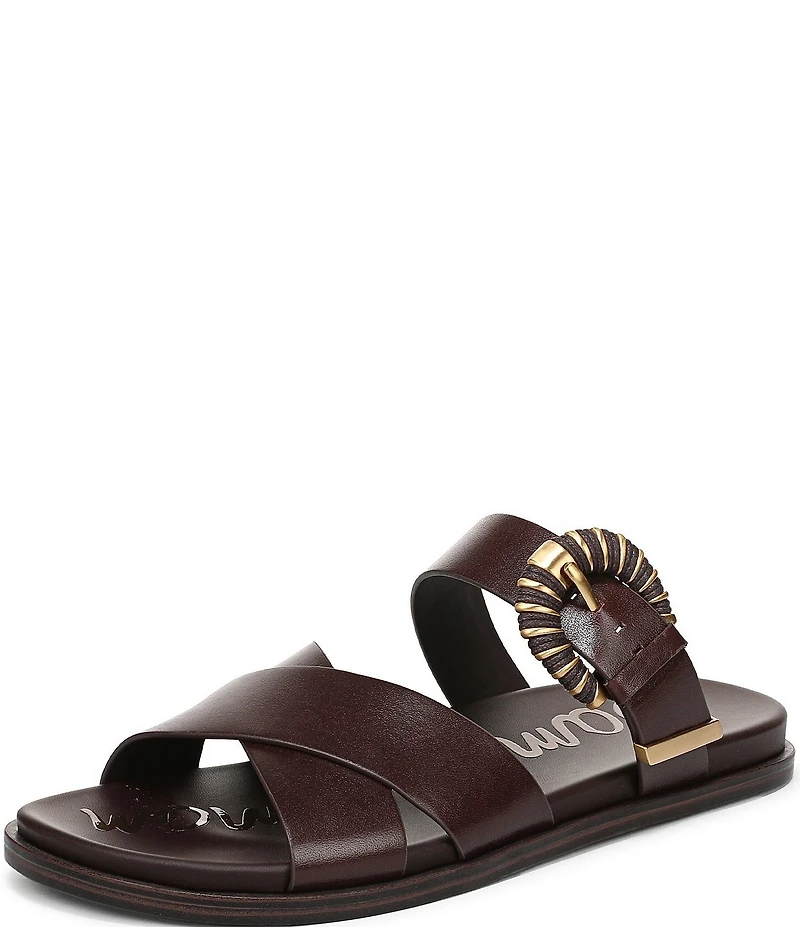 Sam Edelman Lucy Leather Criss Cross Buckle Hardware Slide Sandals