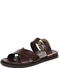 Sam Edelman Lucy Leather Criss Cross Buckle Hardware Slide Sandals