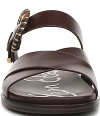 Sam Edelman Lucy Leather Criss Cross Buckle Hardware Slide Sandals
