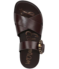 Sam Edelman Lucy Leather Criss Cross Buckle Hardware Slide Sandals