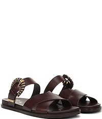 Sam Edelman Lucy Leather Criss Cross Buckle Hardware Slide Sandals