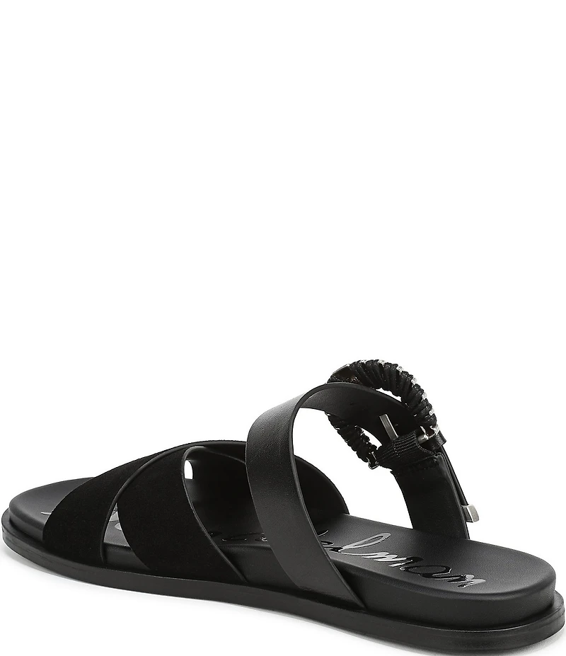 Sam Edelman Lucy Suede and Leather Criss Cross Buckle Hardware Slide Sandals