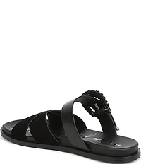 Sam Edelman Lucy Suede and Leather Criss Cross Buckle Hardware Slide Sandals