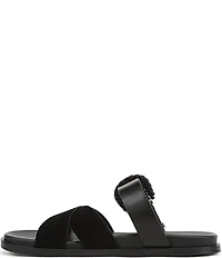 Sam Edelman Lucy Suede and Leather Criss Cross Buckle Hardware Slide Sandals