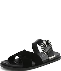 Sam Edelman Lucy Suede and Leather Criss Cross Buckle Hardware Slide Sandals