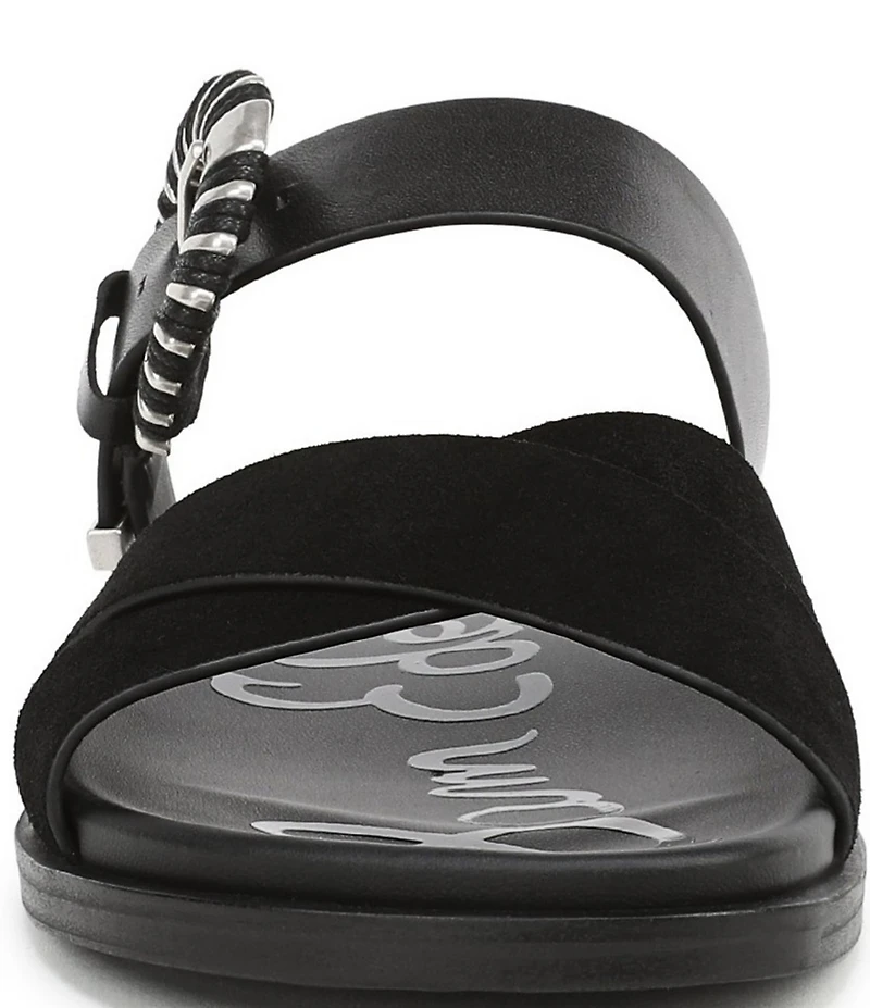 Sam Edelman Lucy Suede and Leather Criss Cross Buckle Hardware Slide Sandals