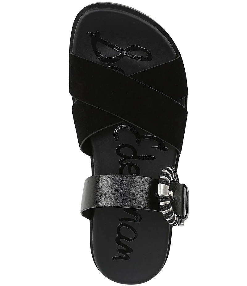 Sam Edelman Lucy Suede and Leather Criss Cross Buckle Hardware Slide Sandals