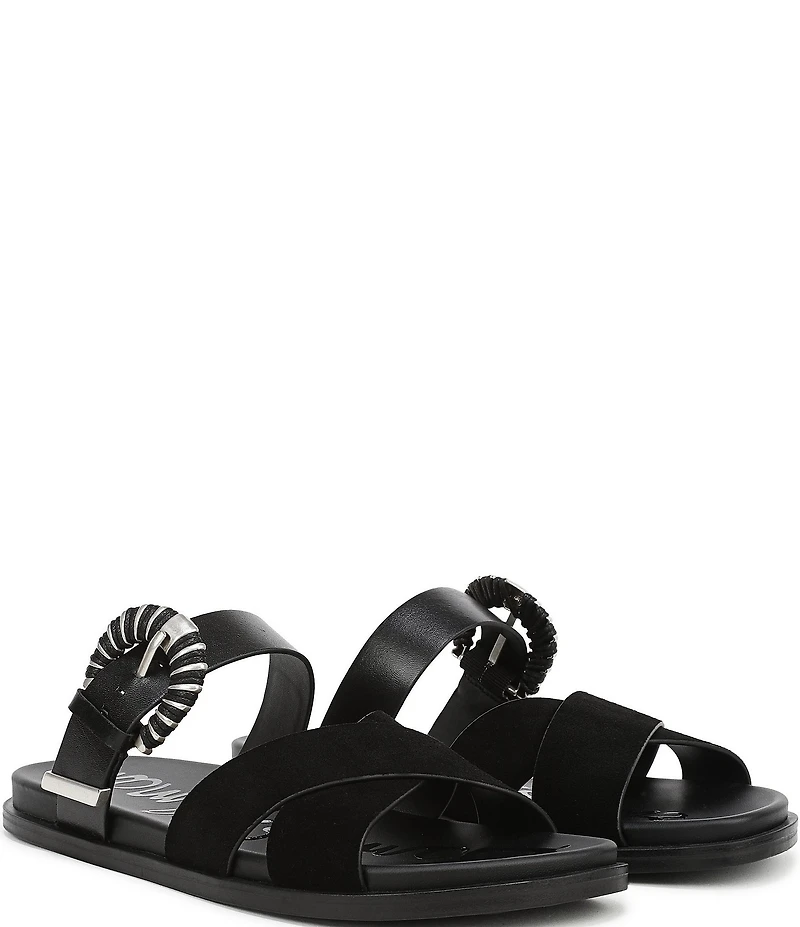 Sam Edelman Lucy Suede and Leather Criss Cross Buckle Hardware Slide Sandals