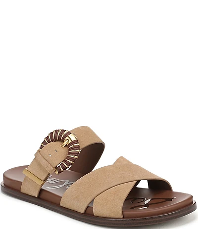 Sam Edelman Lucy Suede Criss Cross Buckle Hardware Slide Sandals