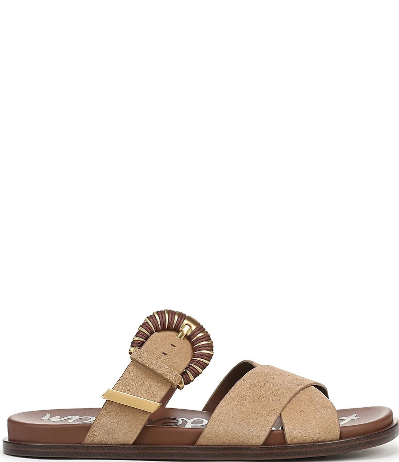 Sam Edelman Lucy Suede Criss Cross Buckle Hardware Slide Sandals