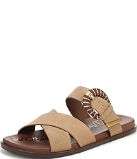 Sam Edelman Lucy Suede Criss Cross Buckle Hardware Slide Sandals