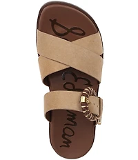 Sam Edelman Lucy Suede Criss Cross Buckle Hardware Slide Sandals