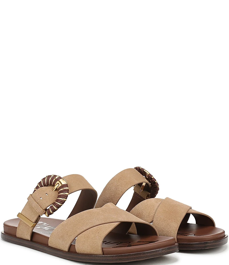 Sam Edelman Lucy Suede Criss Cross Buckle Hardware Slide Sandals
