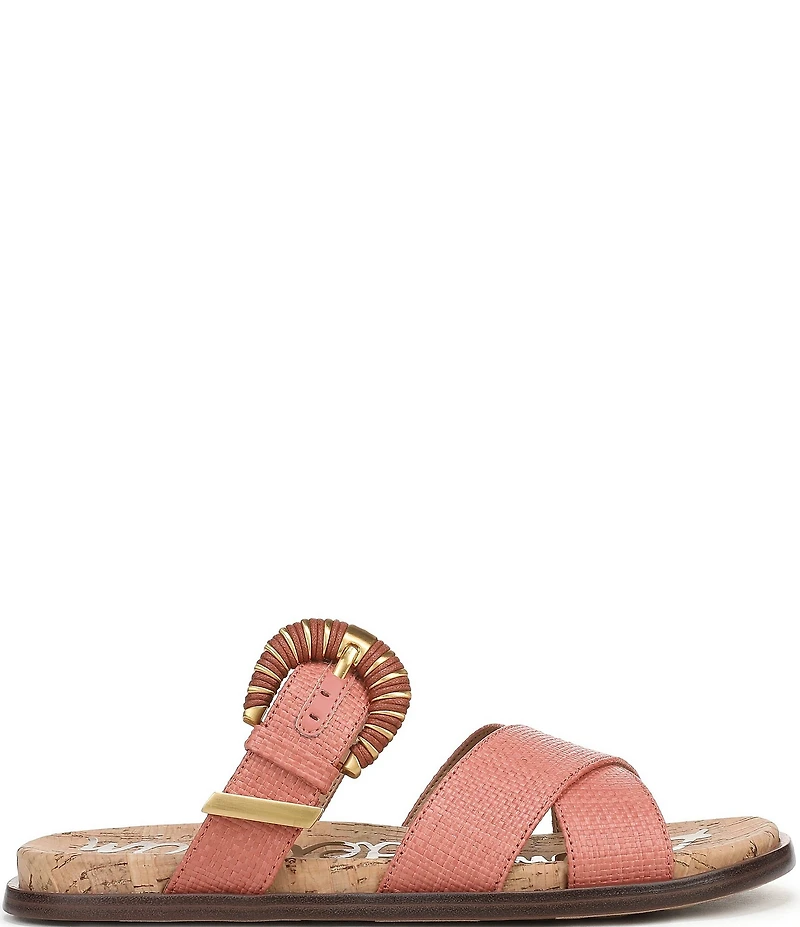 Sam Edelman Lucy Woven Raffia Criss Cross Buckle Hardware Slide Sandals