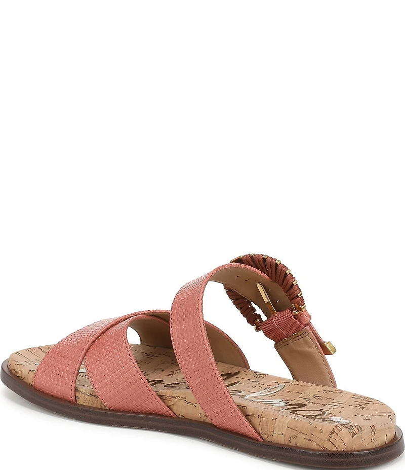 Sam Edelman Lucy Woven Raffia Criss Cross Buckle Hardware Slide Sandals