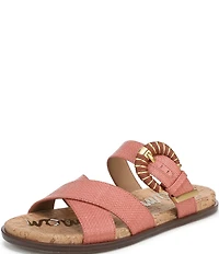 Sam Edelman Lucy Woven Raffia Criss Cross Buckle Hardware Slide Sandals