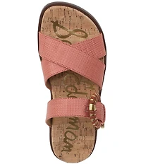 Sam Edelman Lucy Woven Raffia Criss Cross Buckle Hardware Slide Sandals