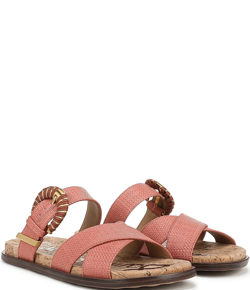 Sam Edelman Lucy Woven Raffia Criss Cross Buckle Hardware Slide Sandals