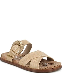 Sam Edelman Lucy Woven Raffia Criss Cross Buckle Hardware Slide Sandals