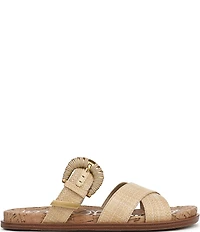 Sam Edelman Lucy Woven Raffia Criss Cross Buckle Hardware Slide Sandals