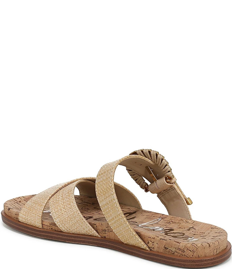 Sam Edelman Lucy Woven Raffia Criss Cross Buckle Hardware Slide Sandals
