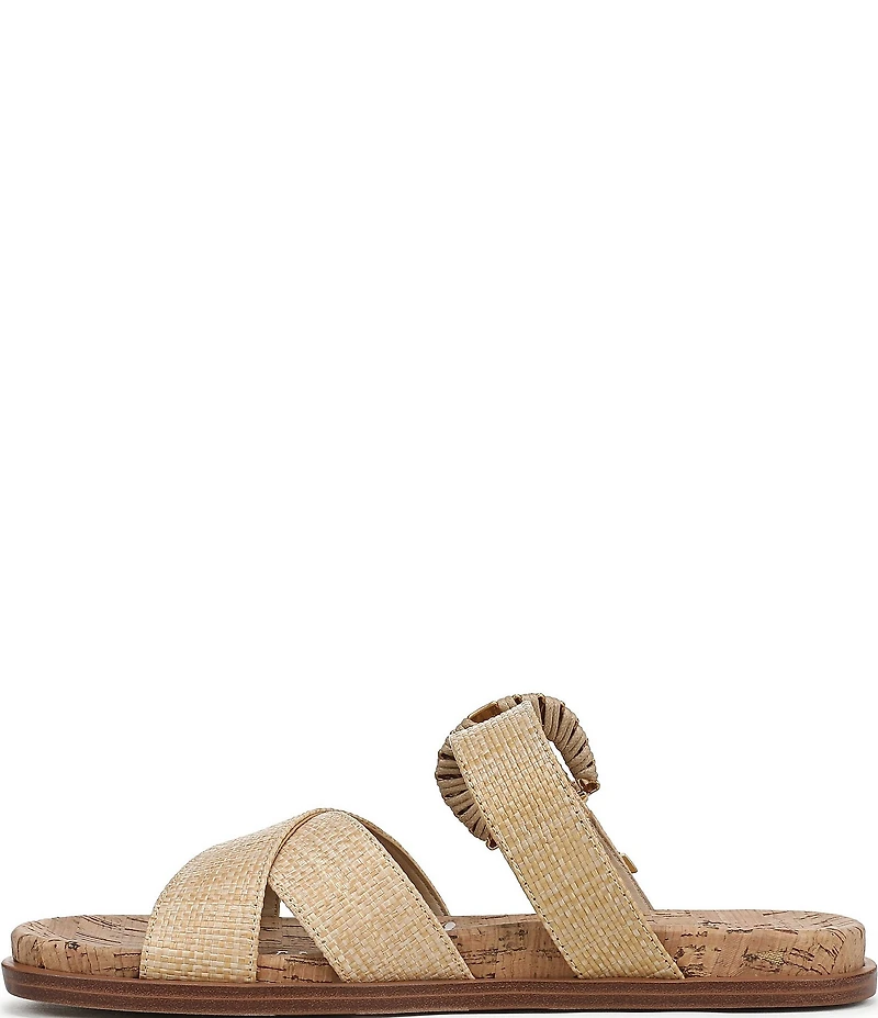 Sam Edelman Lucy Woven Raffia Criss Cross Buckle Hardware Slide Sandals