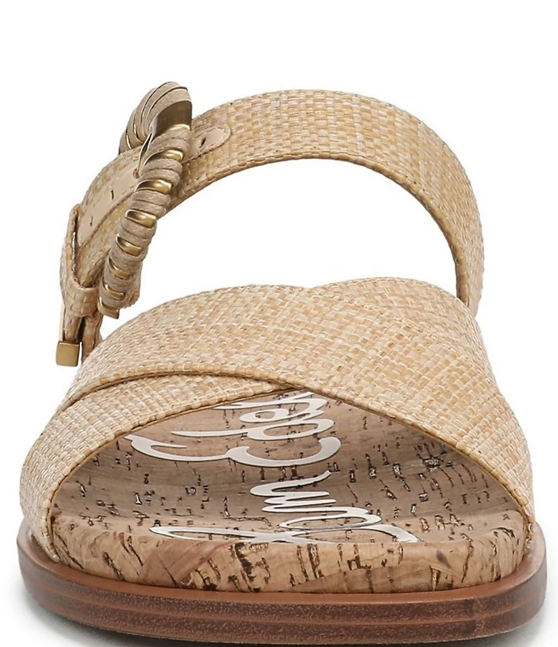 Sam Edelman Lucy Woven Raffia Criss Cross Buckle Hardware Slide Sandals