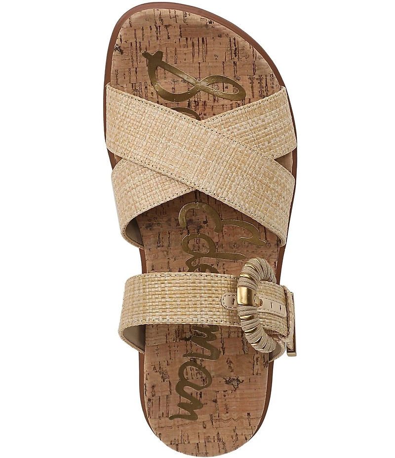 Sam Edelman Lucy Woven Raffia Criss Cross Buckle Hardware Slide Sandals