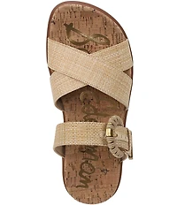 Sam Edelman Lucy Woven Raffia Criss Cross Buckle Hardware Slide Sandals